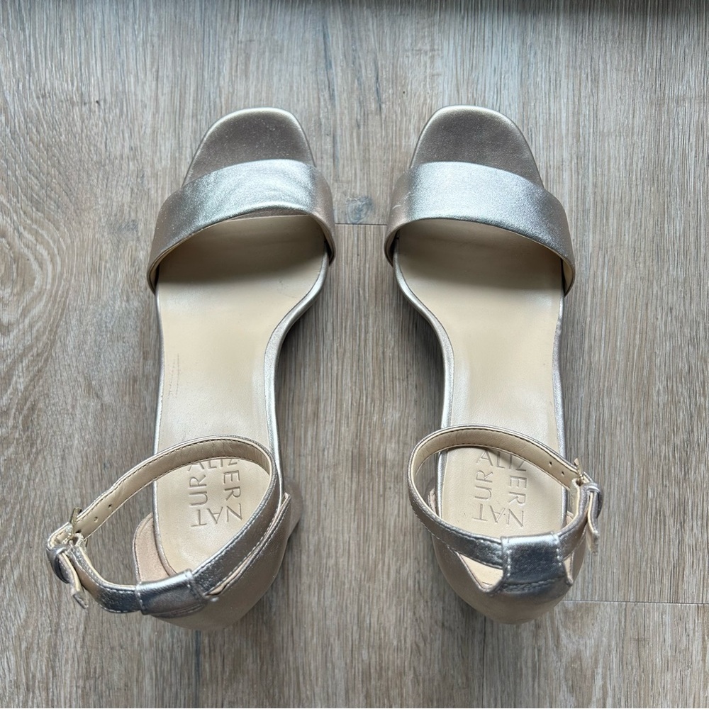 Naturalizer Women's Joy Ankle Strap Heeled Dress Sandal in Light Bronze- 9 WIDE